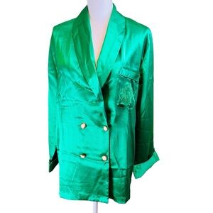 Vintage VICTORIA'S SECRET Emerald Green Double-Breasted Pajama Set Sz M Gold Tag